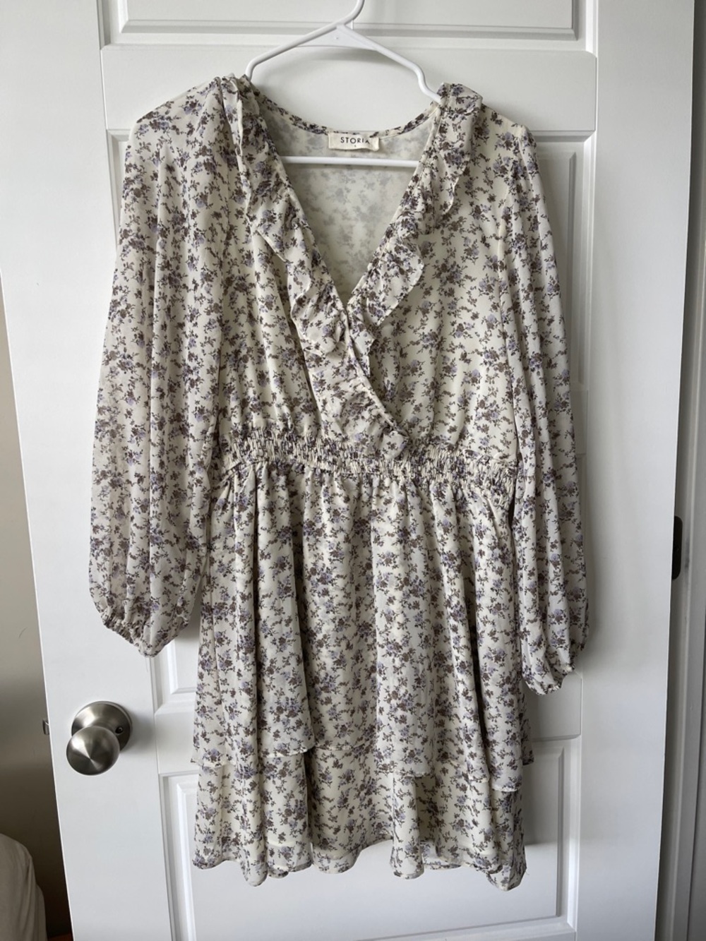 Storia Cream Mini Dress with Lavender Floral Print